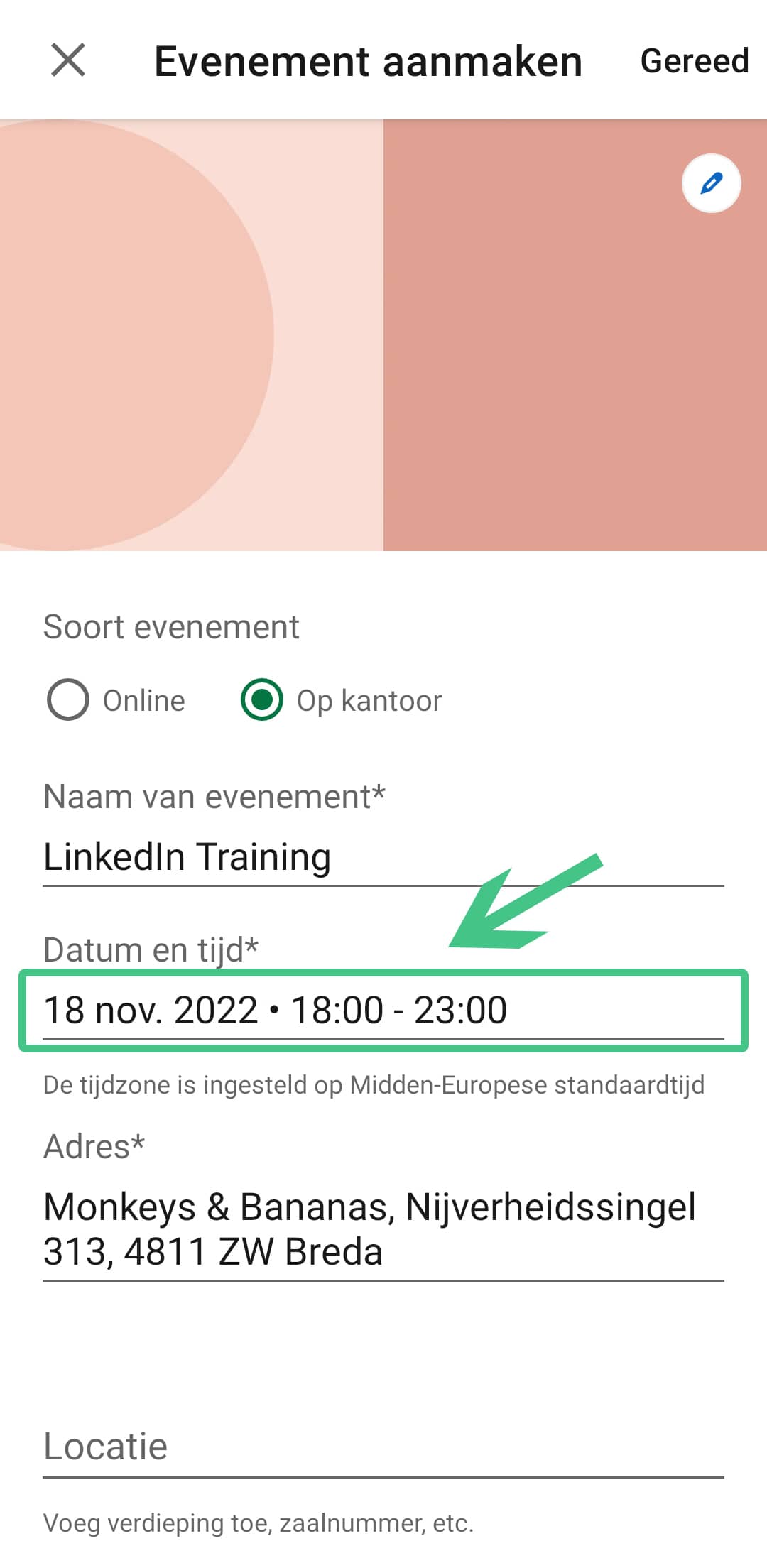 LinkedIn Event Mobiel - Datum en tijd selecteren