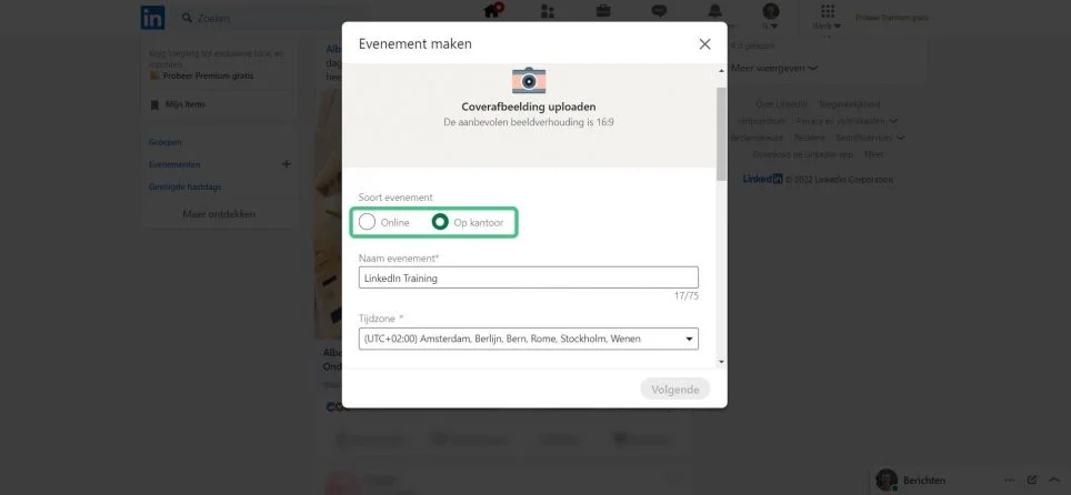 LinkedIn Event - Soort evenement kiezen