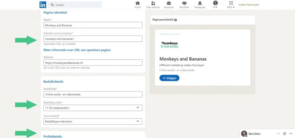 LinkedIn bedrijfspagina - Gegevens