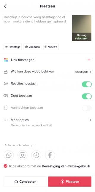 tiktok filmpjes posten uploaden