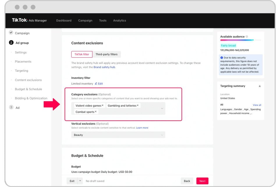 tiktok ads exclusion category