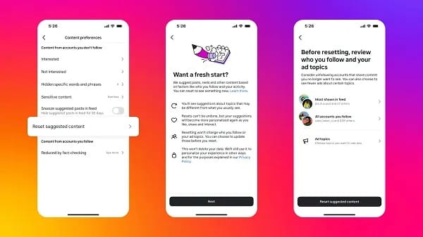 instagram reset voorkeuren